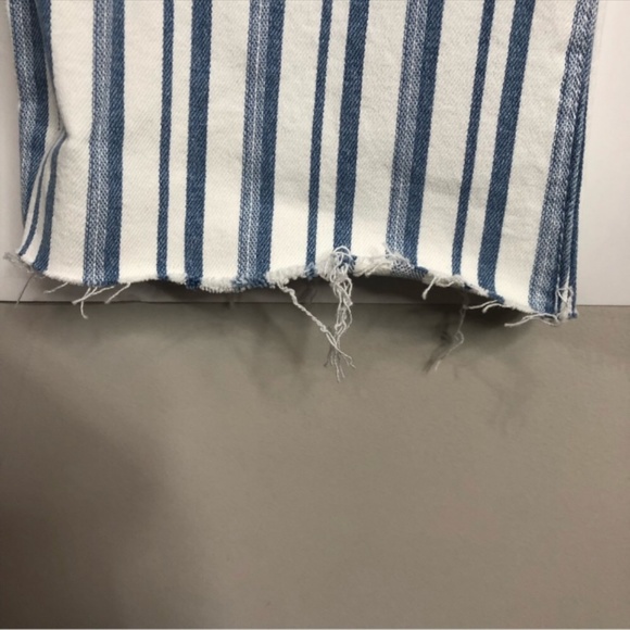 LOFT Blue White Striped Pants 28 The Kick Crop Raw Hem High Rise - Picture 7 of 8